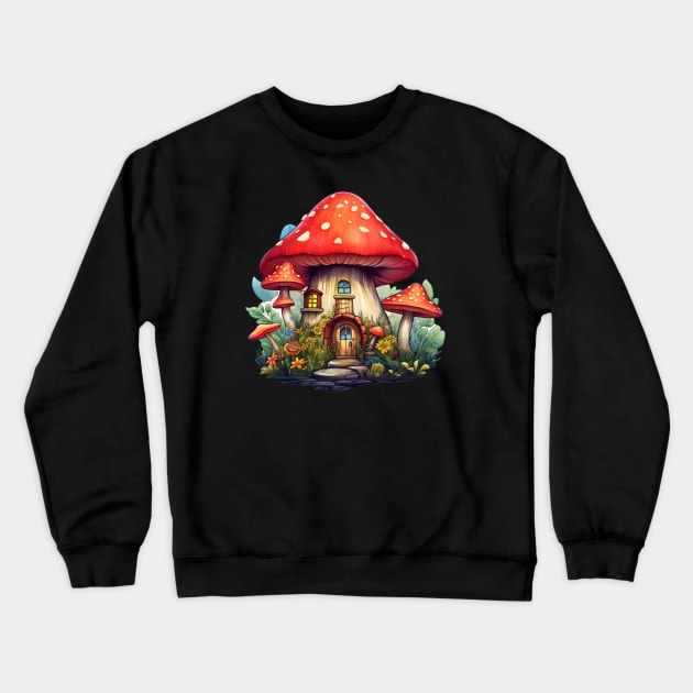 Spotted Red Mushroom House Crewneck Sweatshirt by HoyasYourDaddy